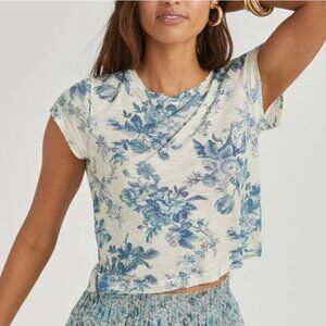LoveShackFancy Rubin Cropped Tee Shirt Floral Blue China Size Small